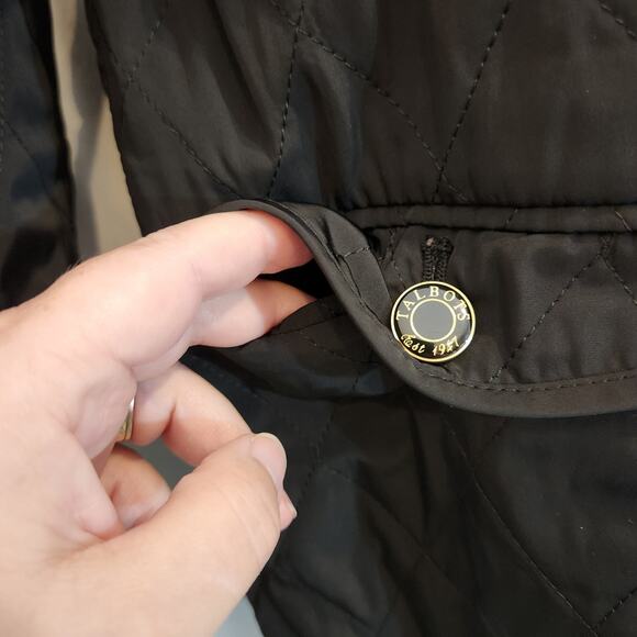 TALBOTS Black Gold Quilted Short Trenchcoat Pockets Classic Women Petite Small S - Picture 9 of 10